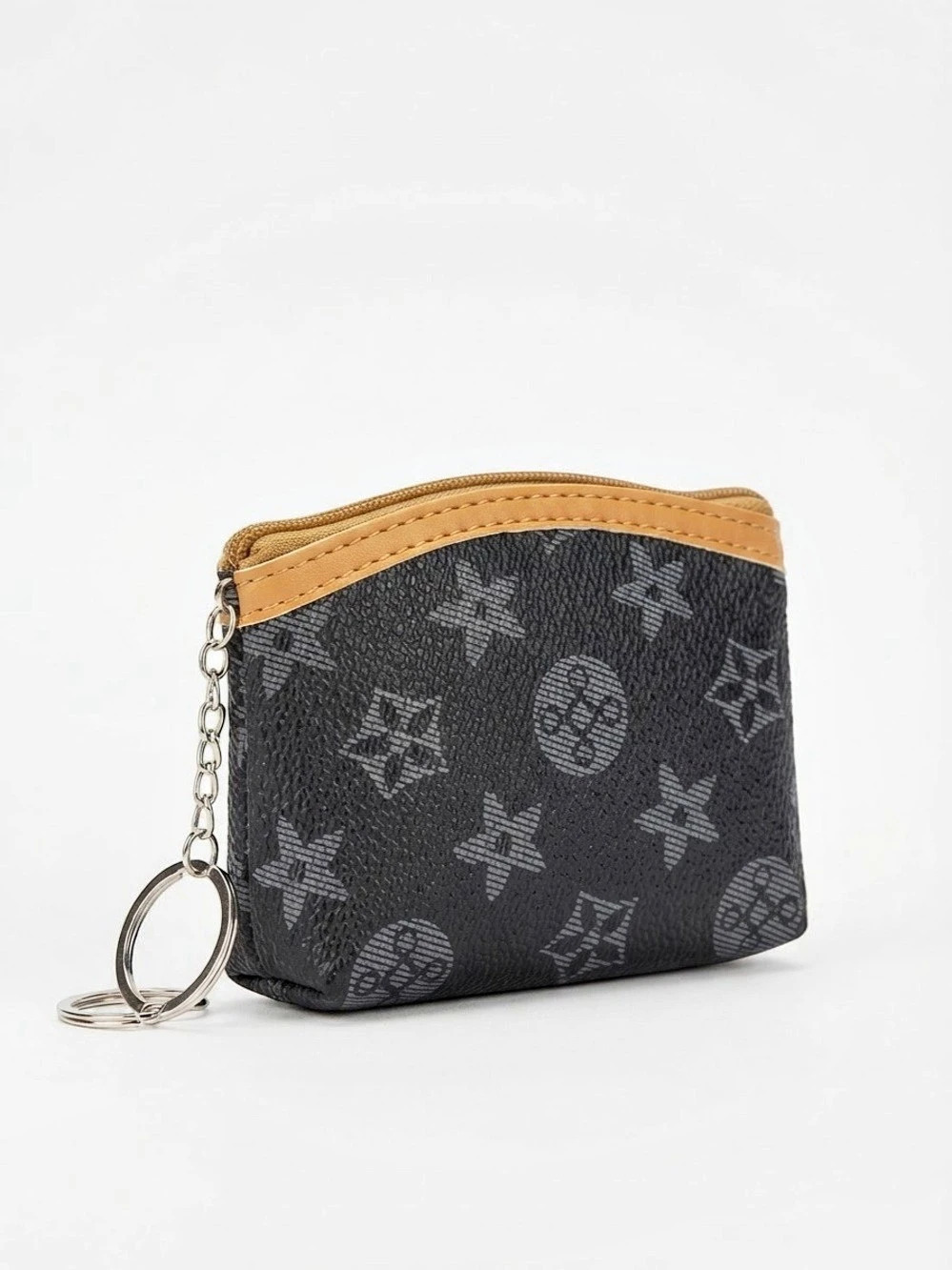 Monogram Zip Pouch in Black & Brown Keychain/Purse Accessory